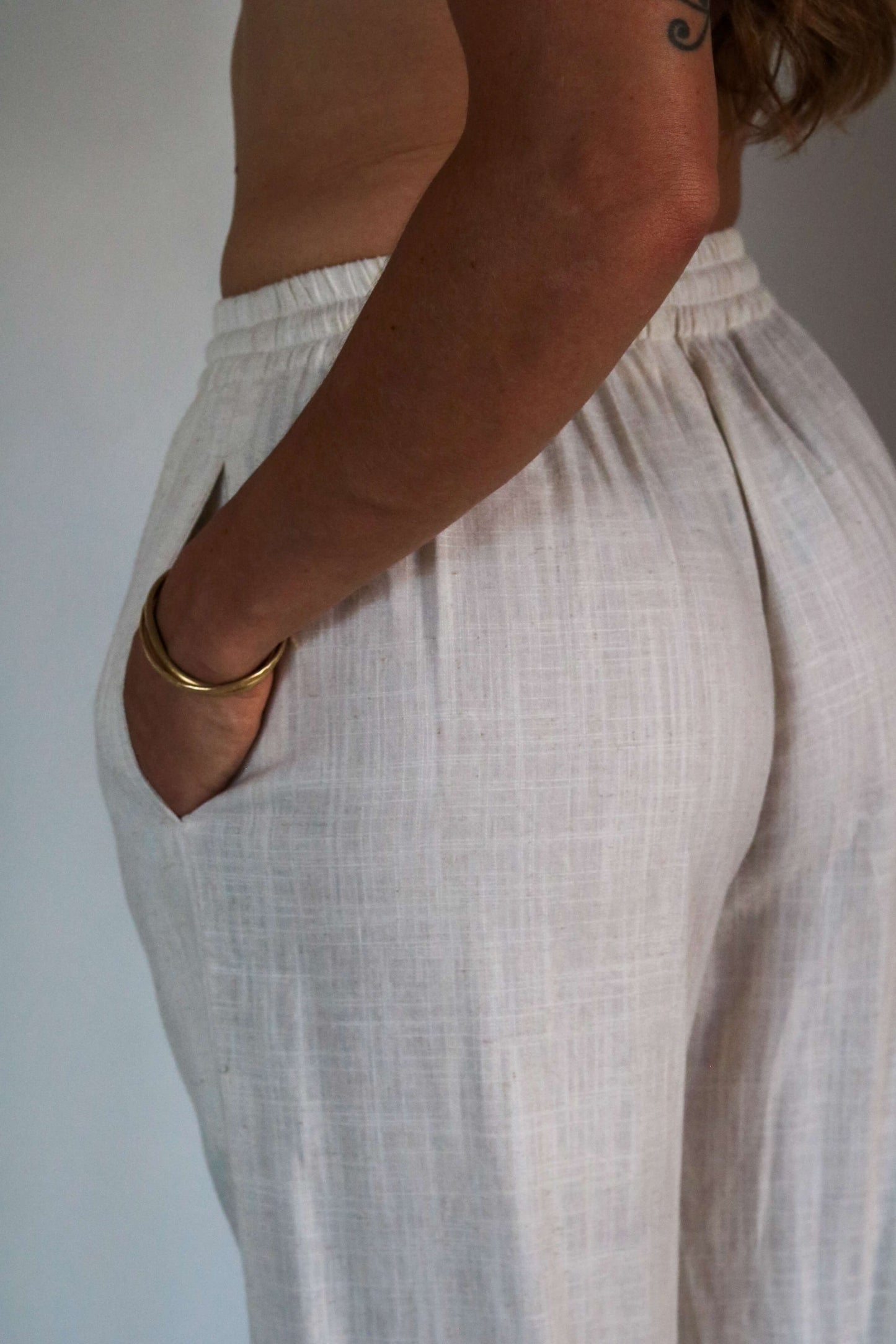 Pantalon confortable femme blanc lin et viscose