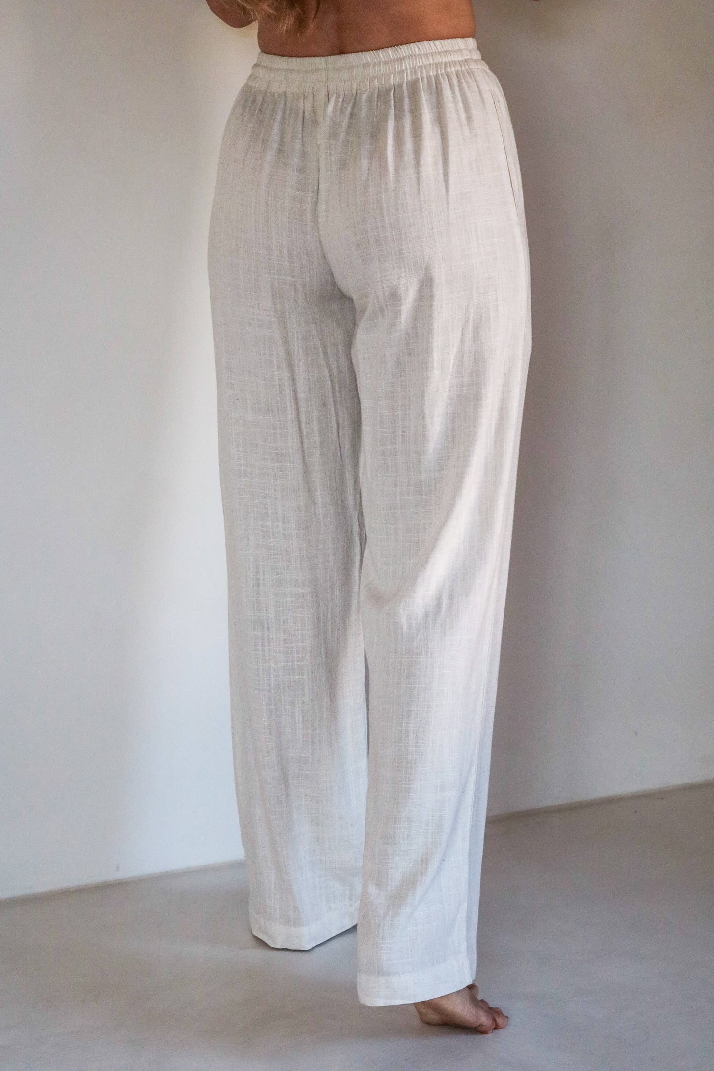 Pantalon casual femme blanc lin