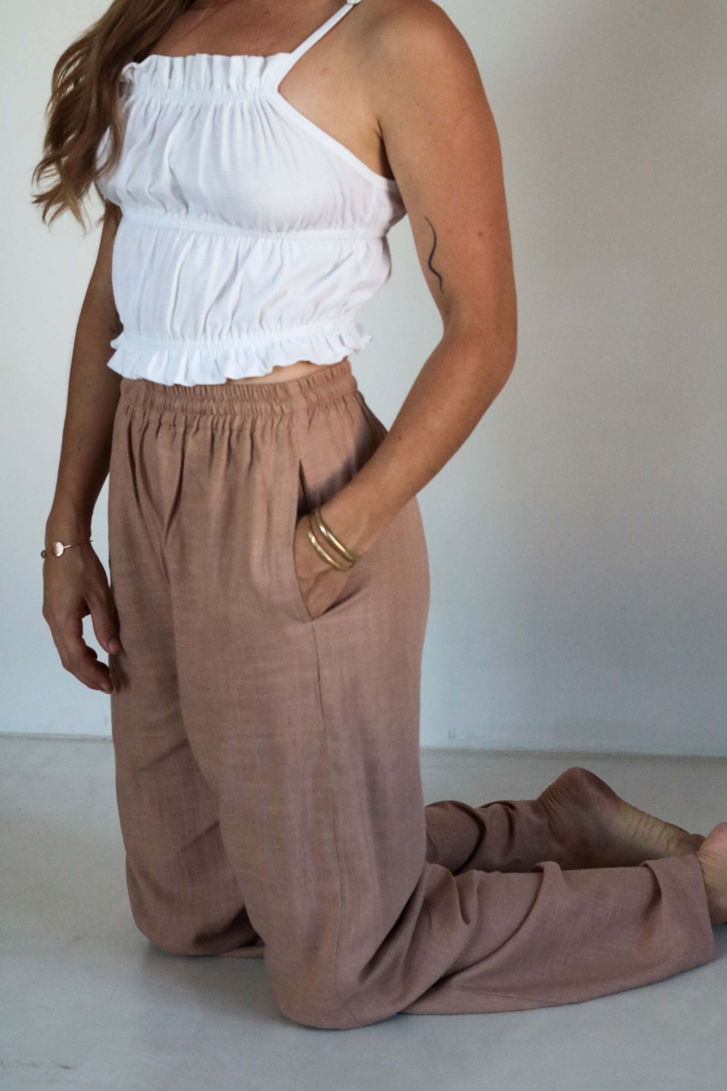 Pantalon casual pour femme en lin et viscose