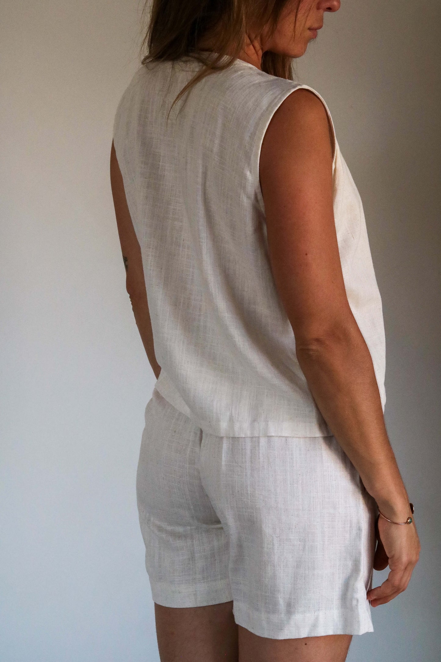 Short femme lin et viscose blanc