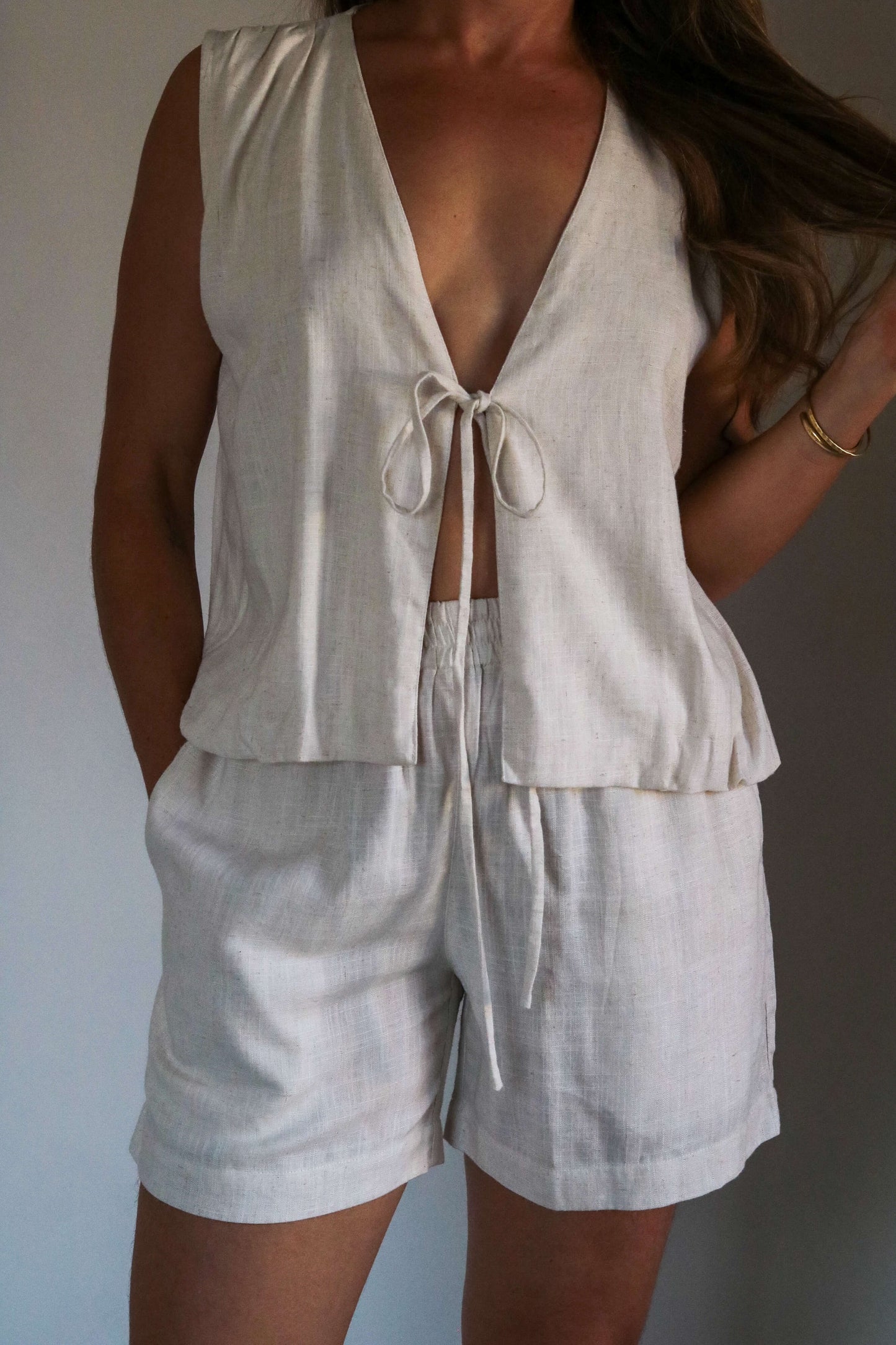 Veston casual lin blanc femme