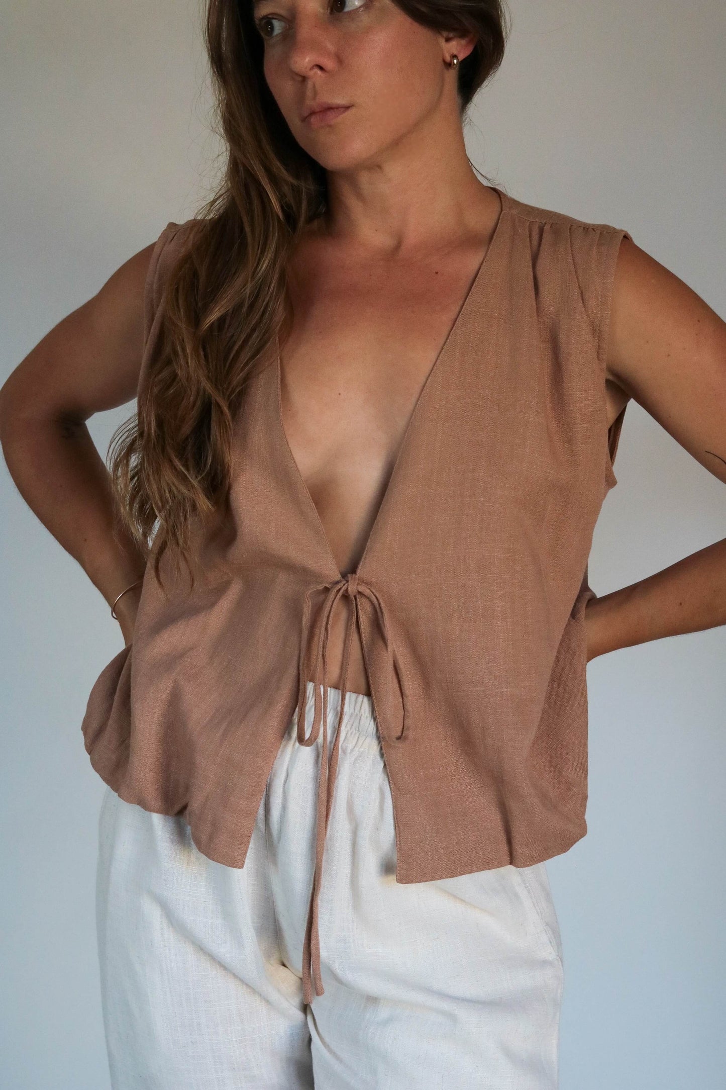 Top femme sans manche lin et viscose