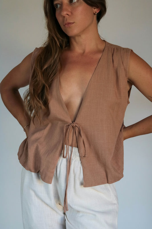 Top femme sans manche lin et viscose