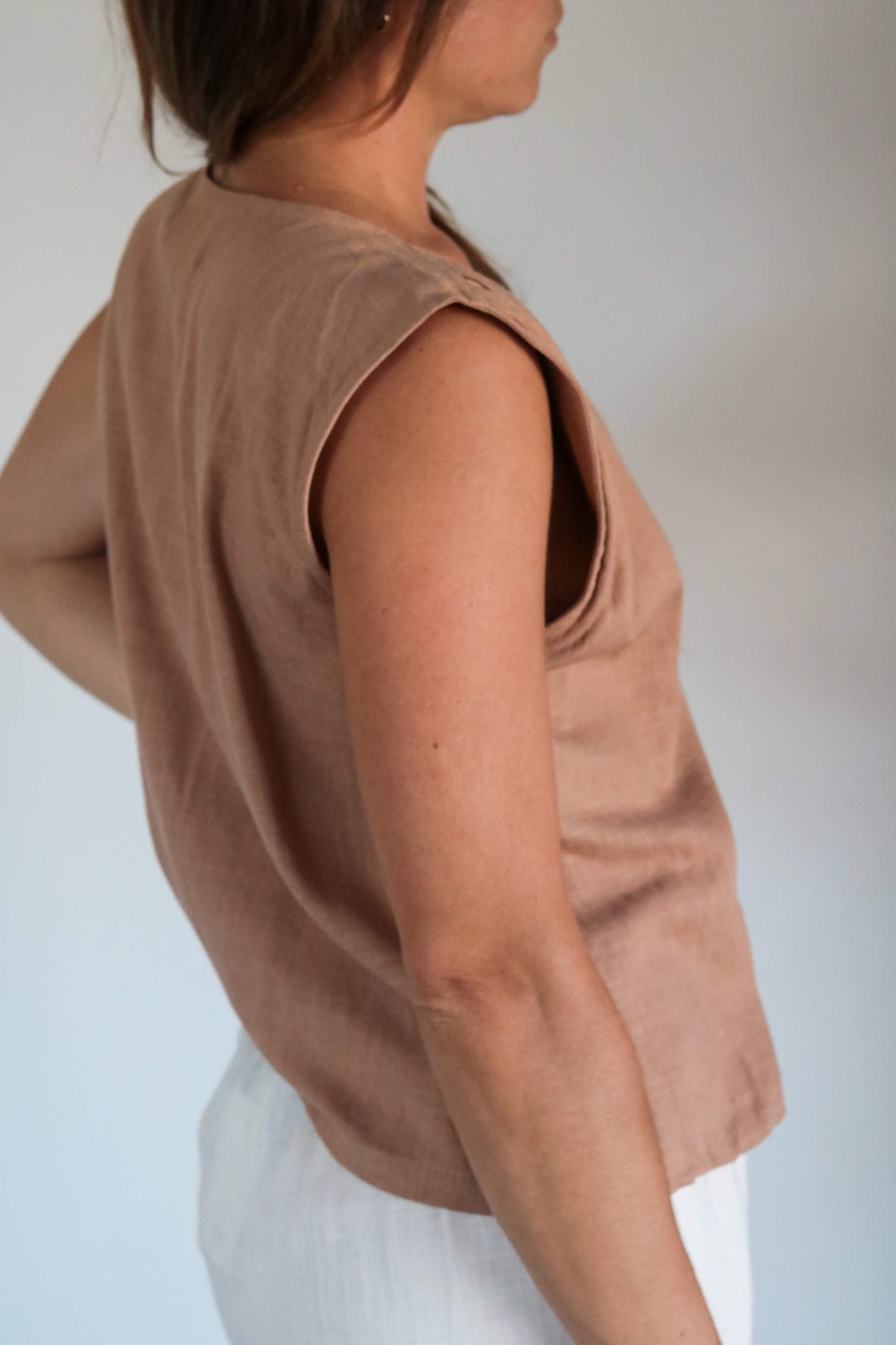 Veston sans manche femme lin rose poudré