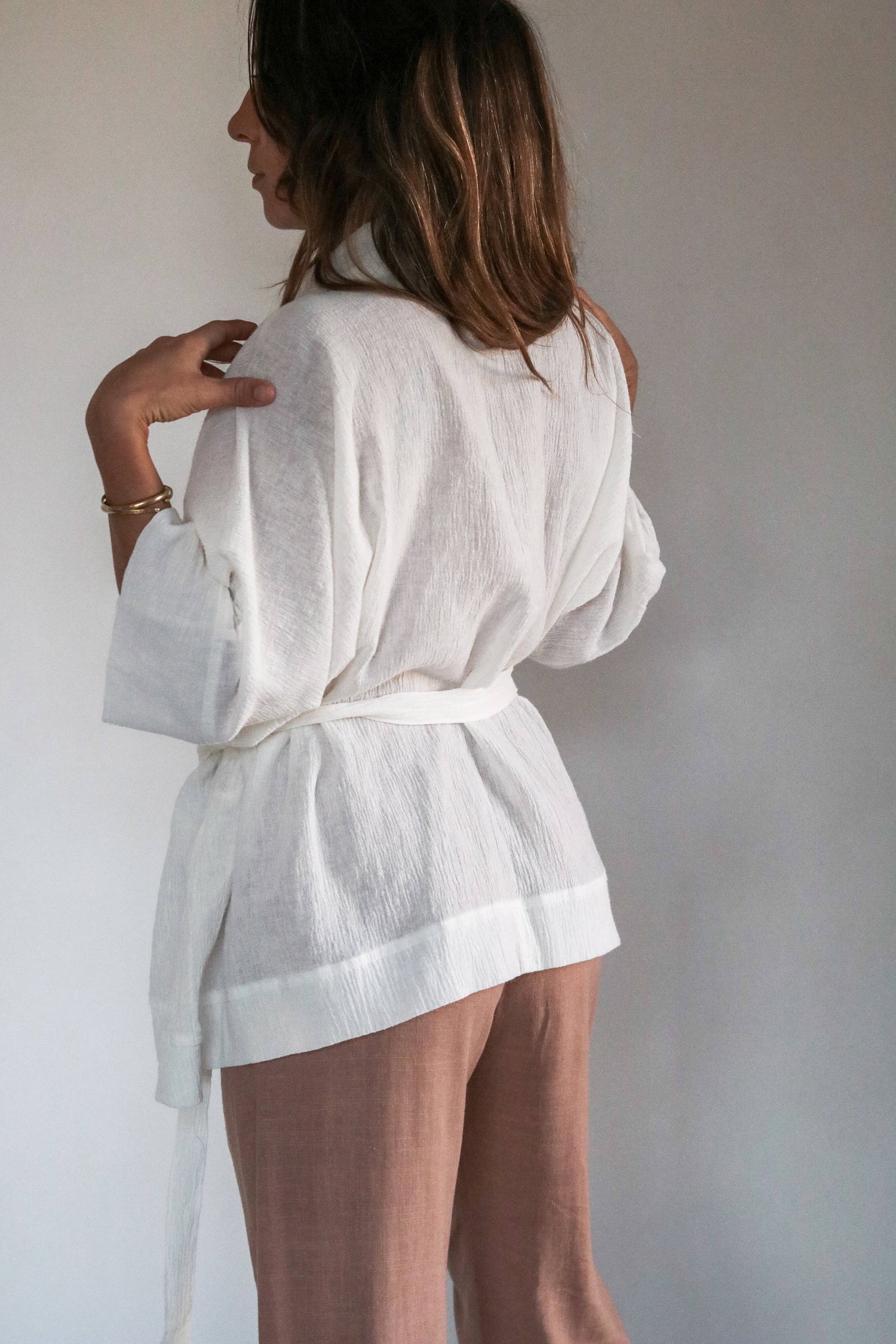Kimono femme lin et coton blanc