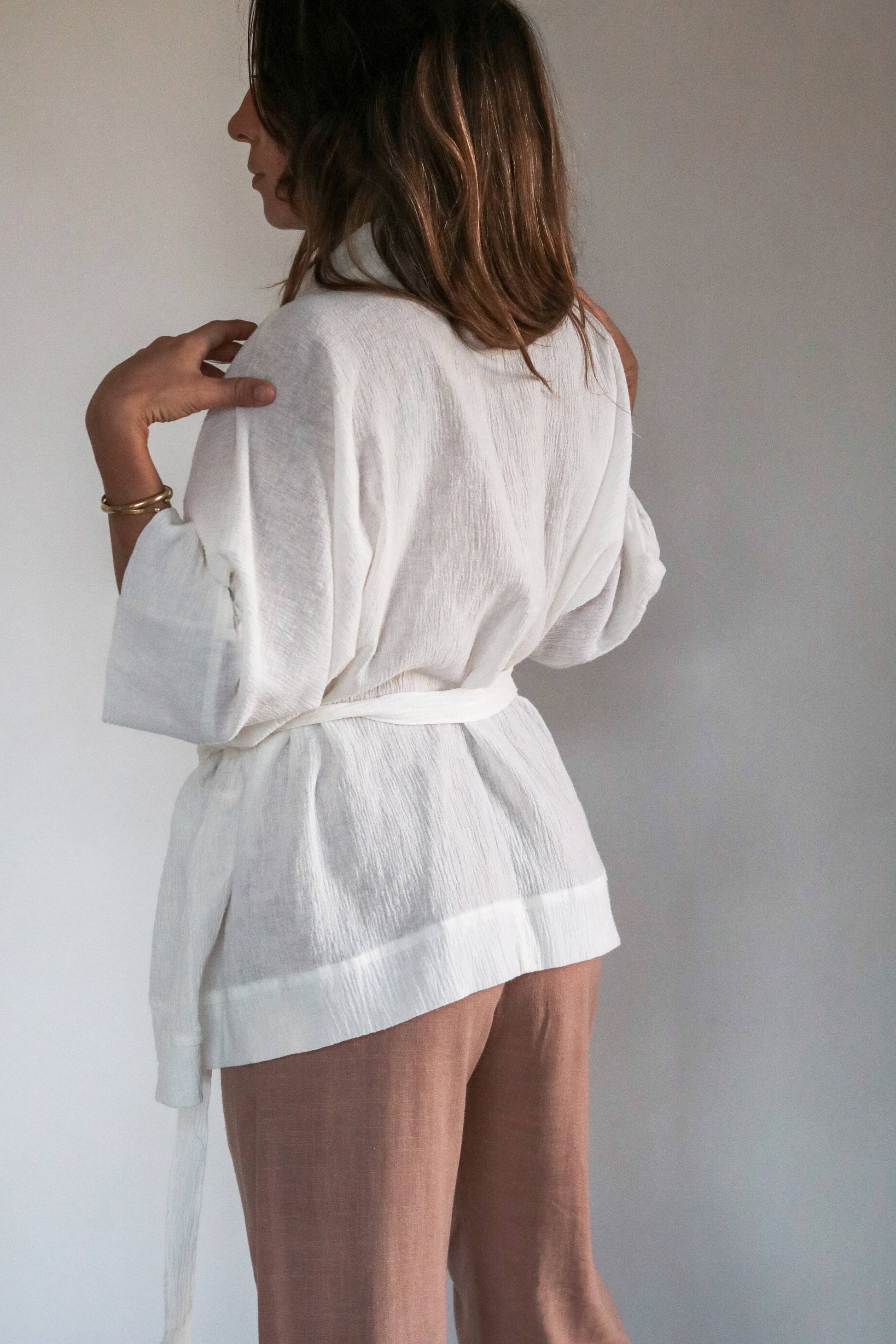 Kimono femme lin et coton blanc