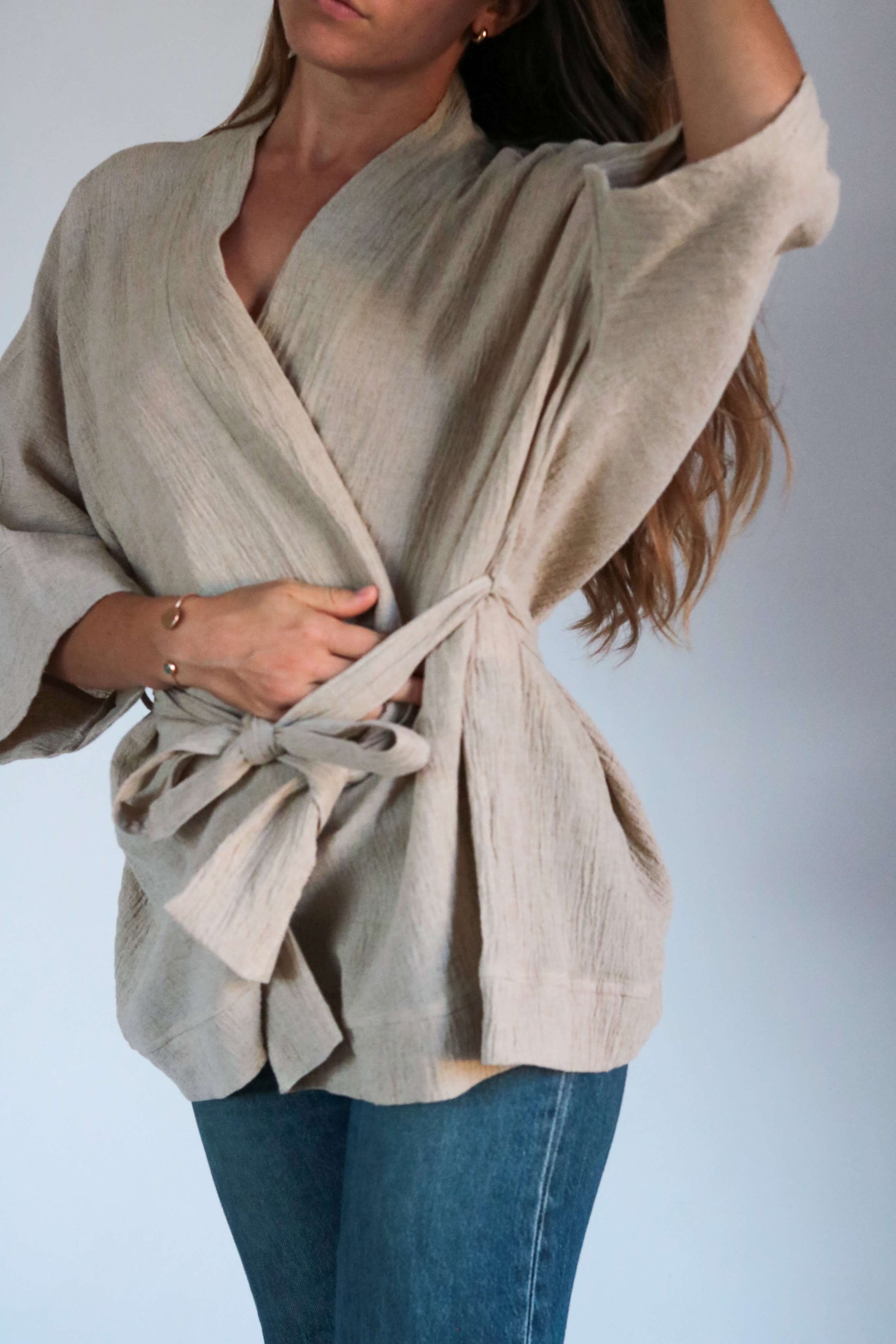 Kimono femme lin et coton beige