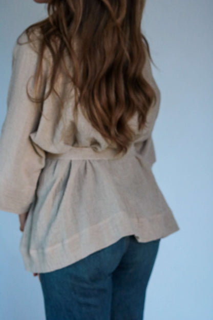 Kimono pour femme lin et coton avec ceinture