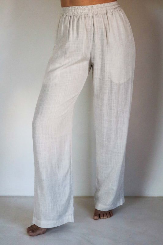 Pantalon femme blanc lin