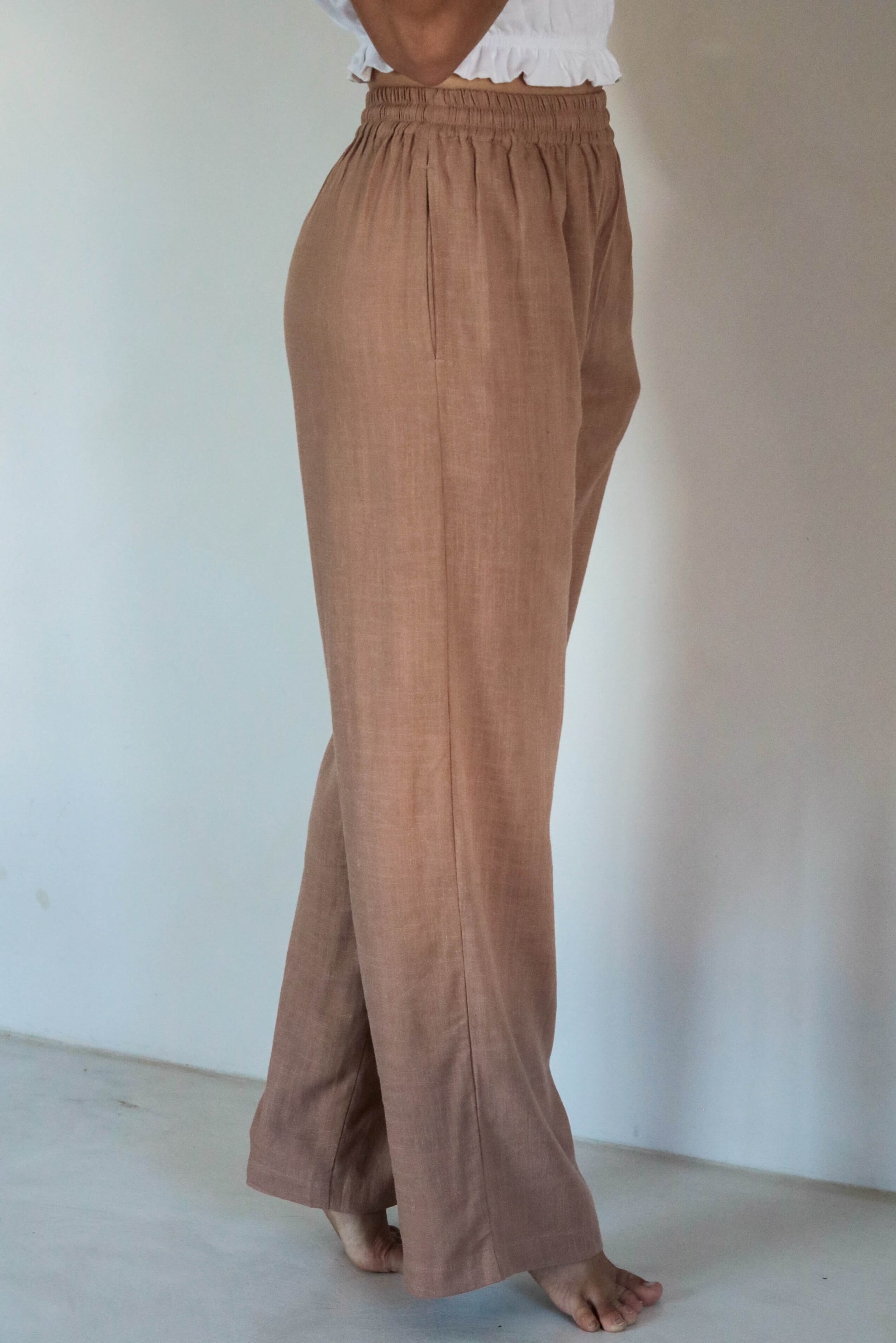 Pantalon fluide femme en lin décontracté