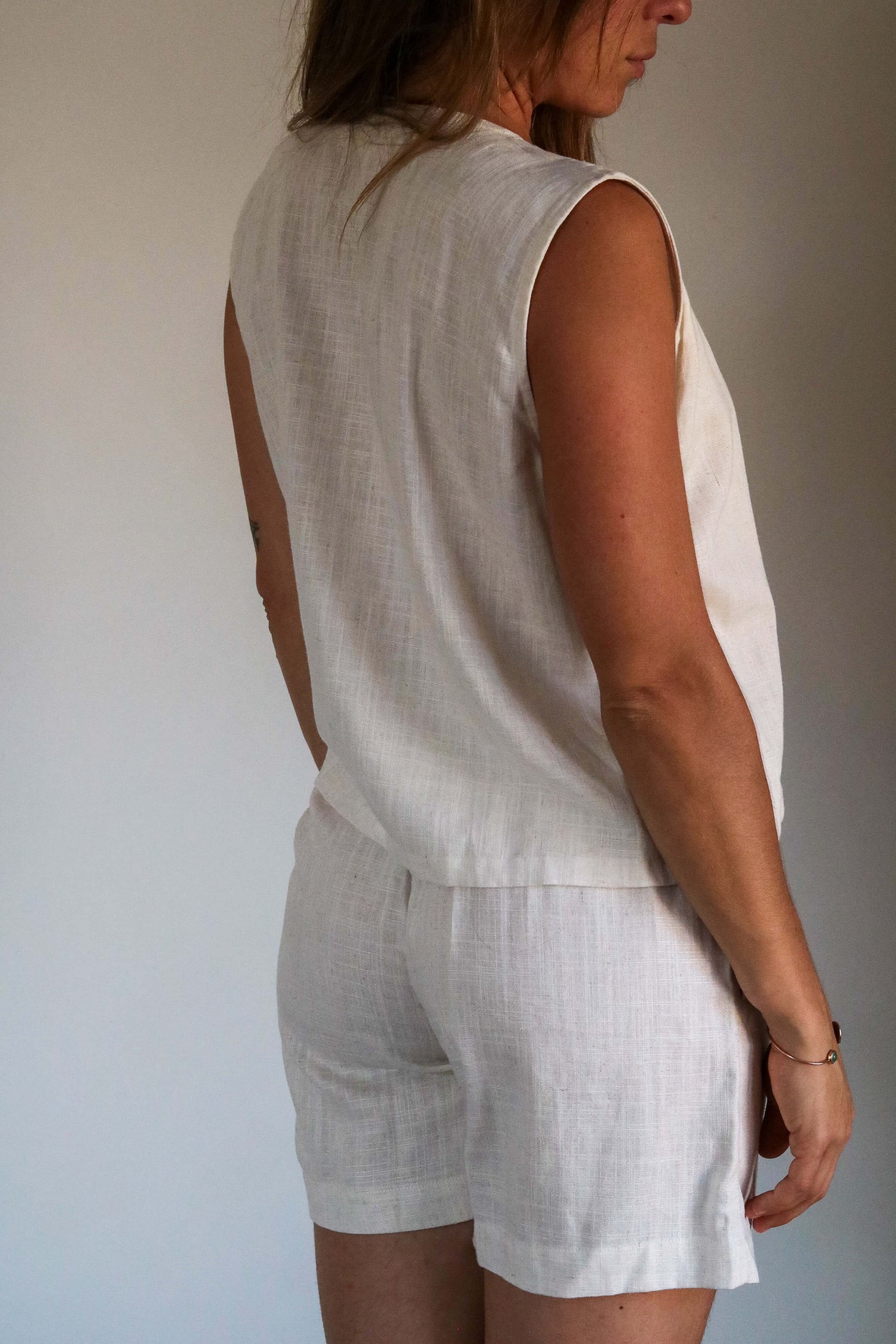 Short femme lin et viscose blanc