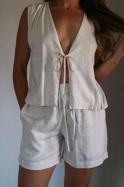Veston casual lin blanc femme